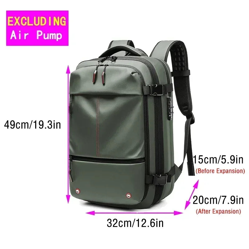 Waterproof Man Travel Backpack Vacuum Compression With Air Pump Anti Theft Laptop Bag Expandable Fashion Casual Large Back Pack