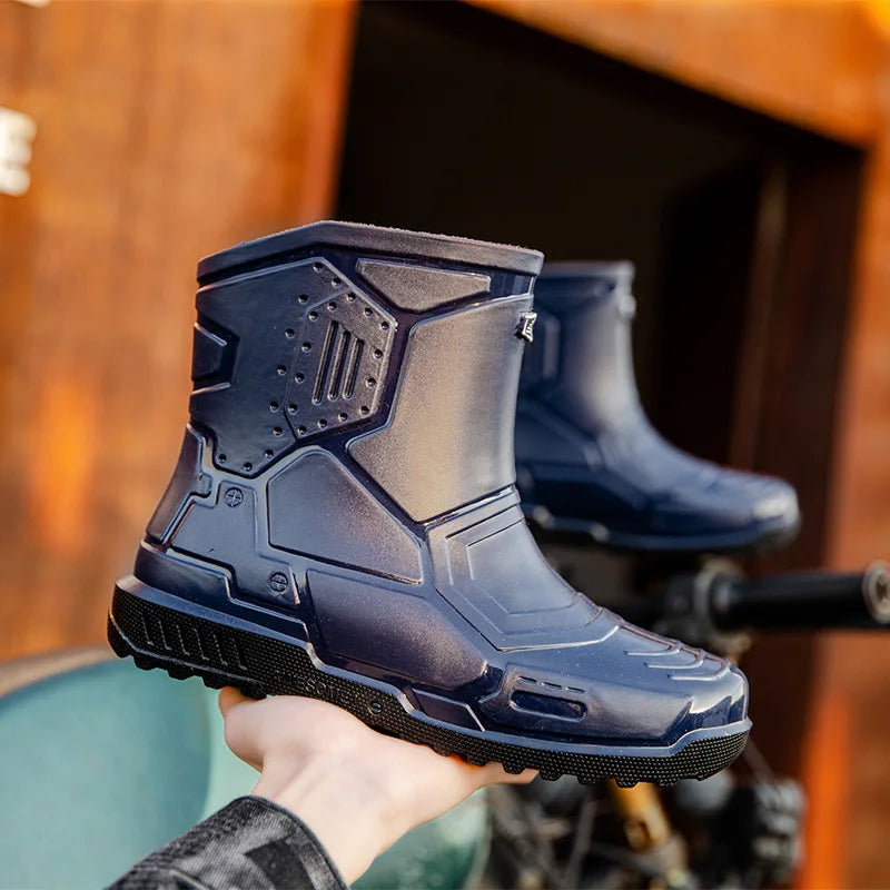 2024 männer Knöchel Plattform Regen Stiefel Frühjahr Neue Mode Rutschfeste Wasserdichte Schuhe Einfarbig Mitte Barrel Regen Stiefel Angeln Schuhe