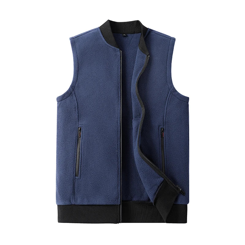 Plus Size 8XL Autumn New Men Polar Fleece Vest Warm Fleece Windproof Sleeveless Vest Multi-Pocket Casual Full Zip Vest Coat Male