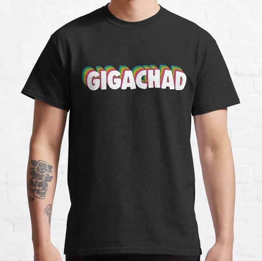 Vintage Average Sigma Male Funny Gigachad Men's shirt O Neck Pure Cotton T Shirt for men Short Sleeve Tee Shirt Printed Tops