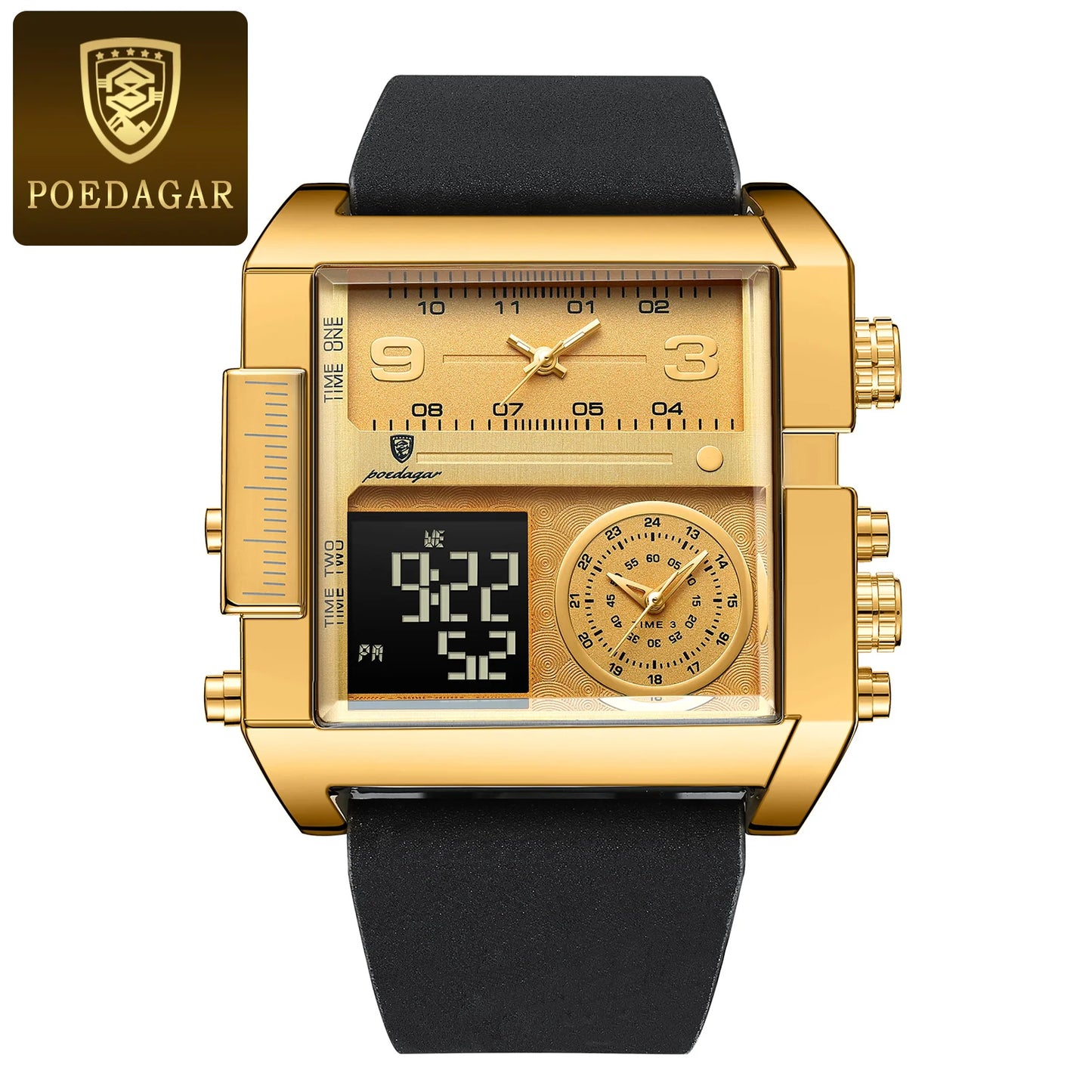 POEDAGAR Luxury Man Wristwatch Rectangle Waterproof Luminous Day Week Men Watch Digital Multifunction Men's Watches Quartz Reloj