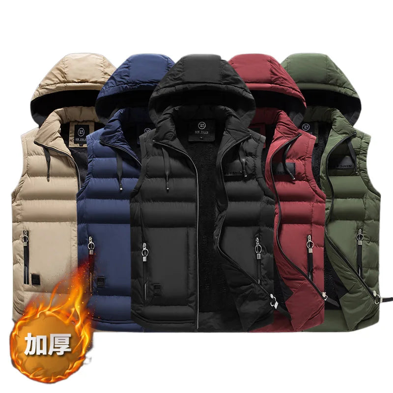 Mens Outdoors Vests 2024 Cotton-Padded Men's Winter Vest Warm Hooded Waistcoat Casual high quality hot sale Male Coats Vests