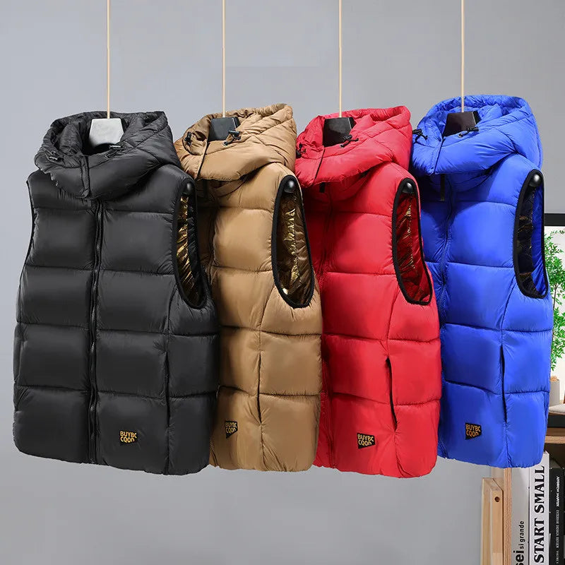 2024 Autumn Cotton Vest Warm Fabric Solid Windproof Soft Jacket Sleeveless Winter Fashion Men's Vest Korean Style Waistcoat