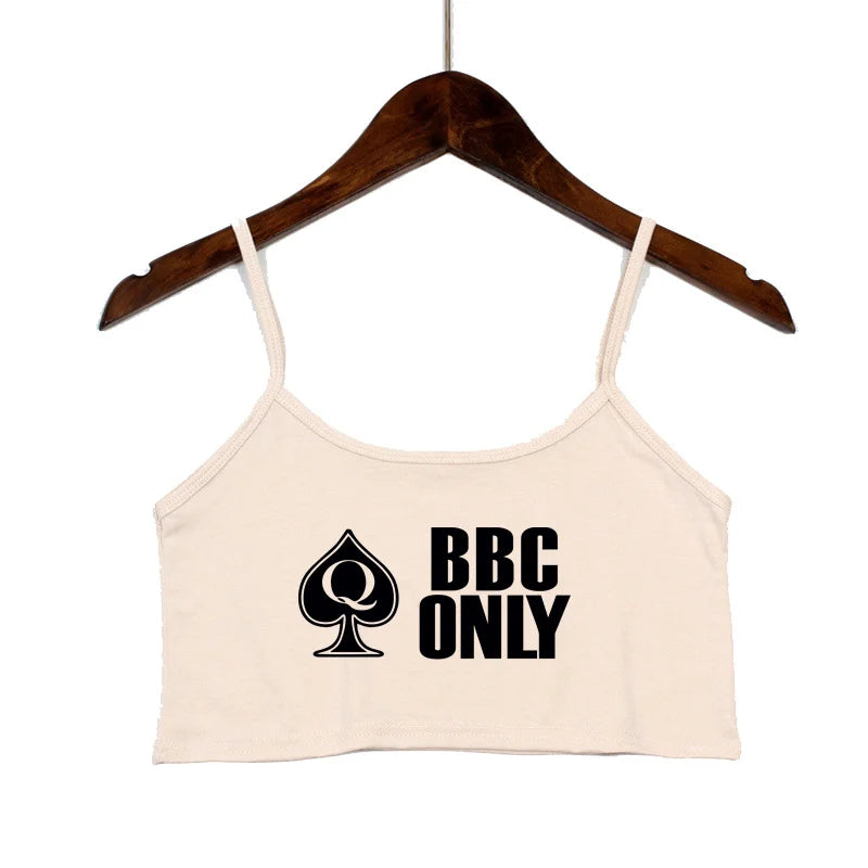 BBC ONLY Spades Crop Top for Women Sexy Letters Streetwear Girls Casual Clothes Elastic Camis Sleeveless Short Tank Top Bar