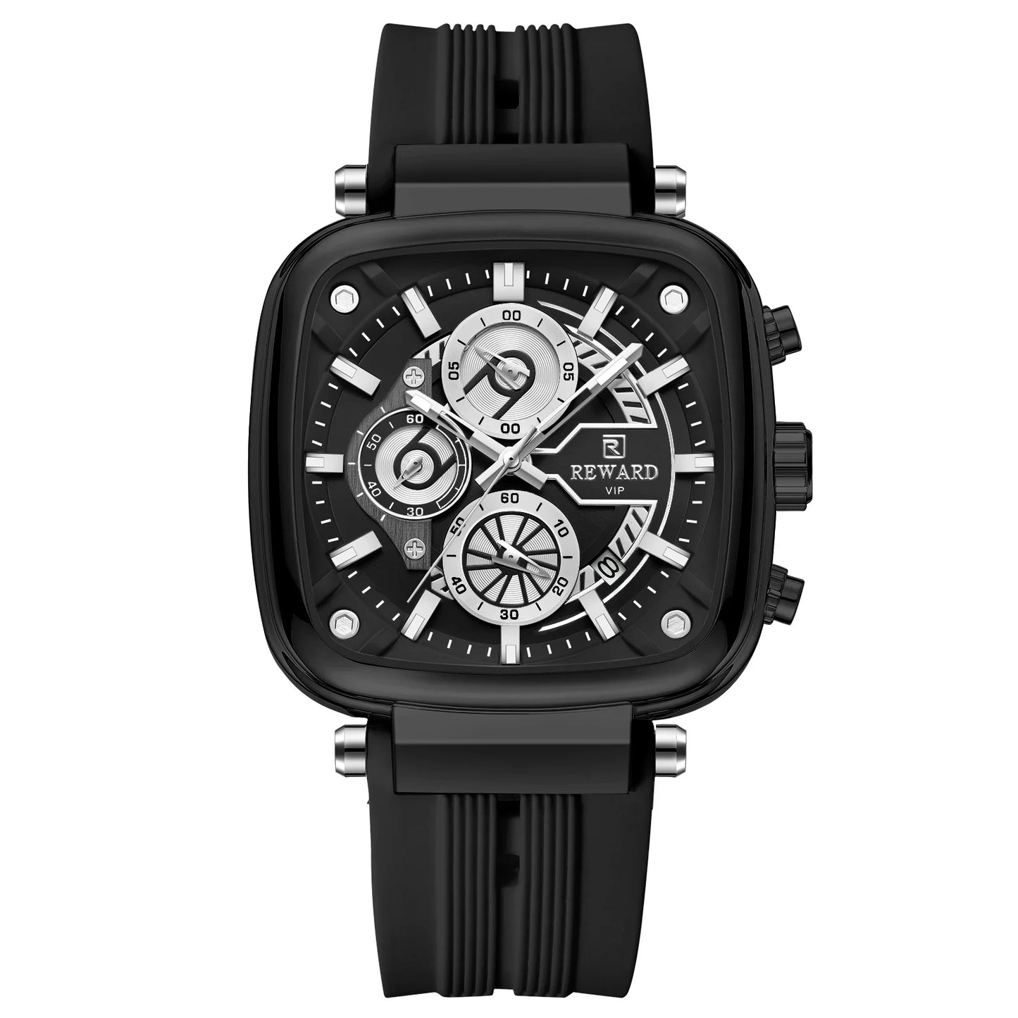 REWARD hottest square men's watch silicone band calendar chronograph fashion sport quartz watch men