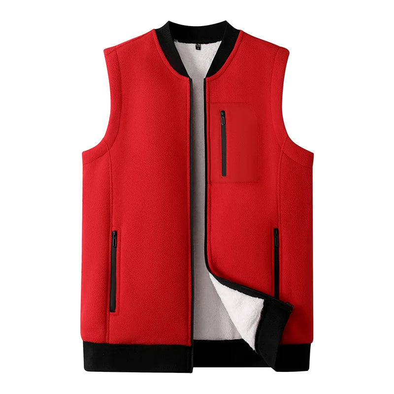 Plus Size 8XL Autumn New Men Polar Fleece Vest Warm Fleece Windproof Sleeveless Vest Multi-Pocket Casual Full Zip Vest Coat Male