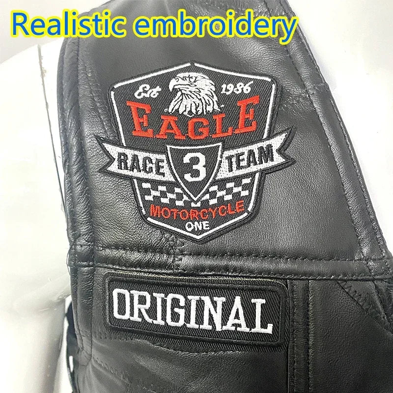 Motorcycle Leather Vest Embroidered Patch Moto Sleeveless Jacket Cycling Casual Street Vest Motorcycle Club Punk Vest