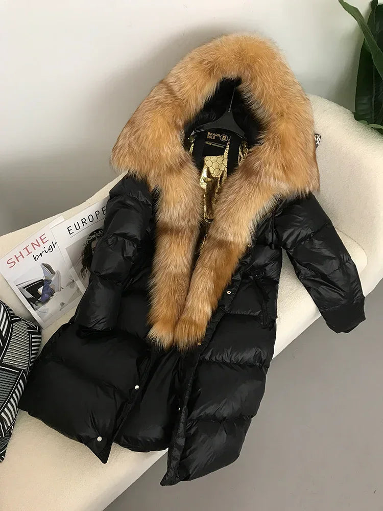 OFTBUY 2023 Real Fox Fur Raccoon Fur Collar Hooded Winter Jacket Women Thick Warm Duck Down Long Streetwear Outerwear Detachable