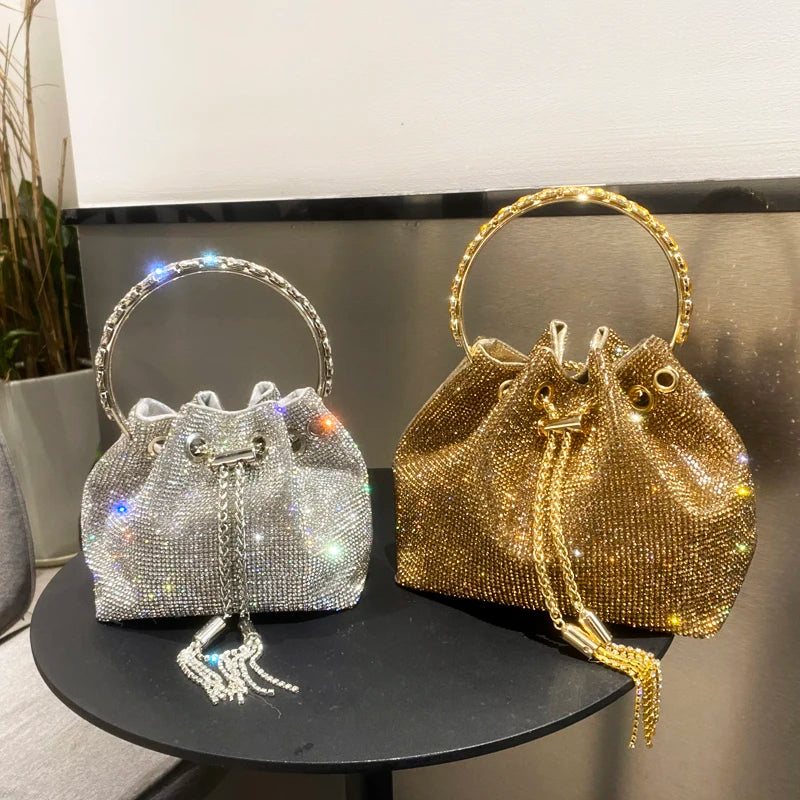 purses and handbags bags for women luxury Designer bucket clutch purse evening banquet bag Crystal rhinestone shoulder bag