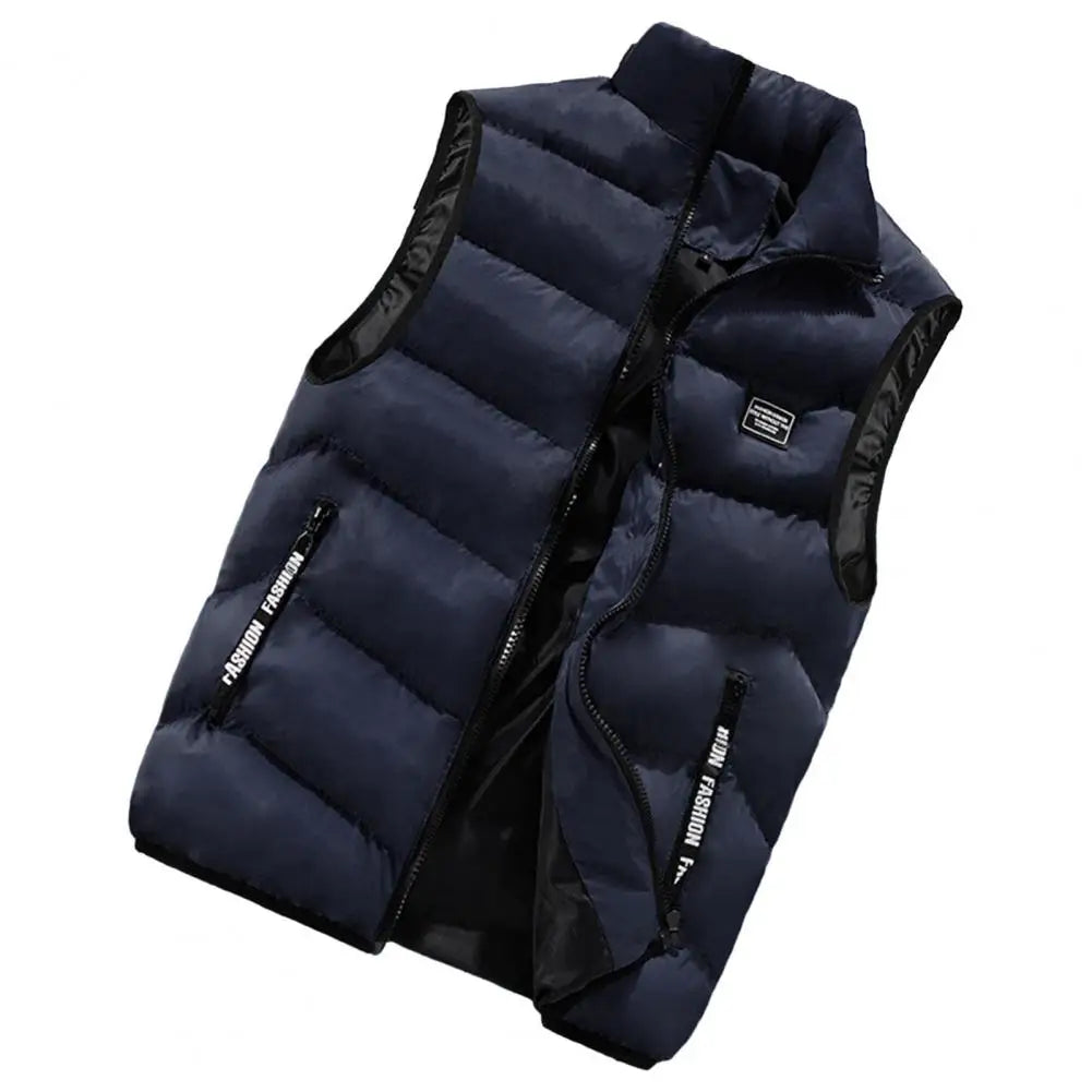 Men Quilted Vest Men's Winter Windproof Padded Vest with Stand Collar Zipper Closure Stylish Neck Protection Waistcoat for Cold