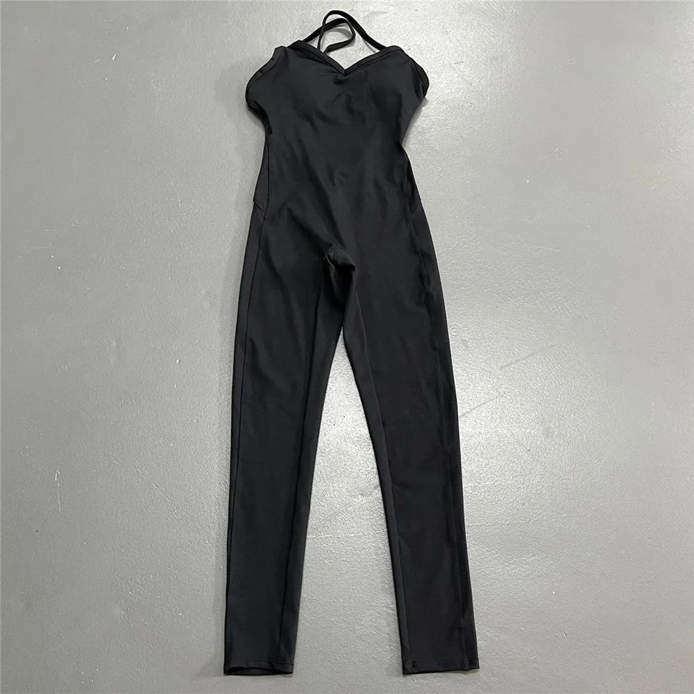 Backless Sports Woman 2023 Lycra Fitness Overalls One Piece Jumpsuit Shorts Sport Outfit Gym Workout Clothes for Women Sportwear