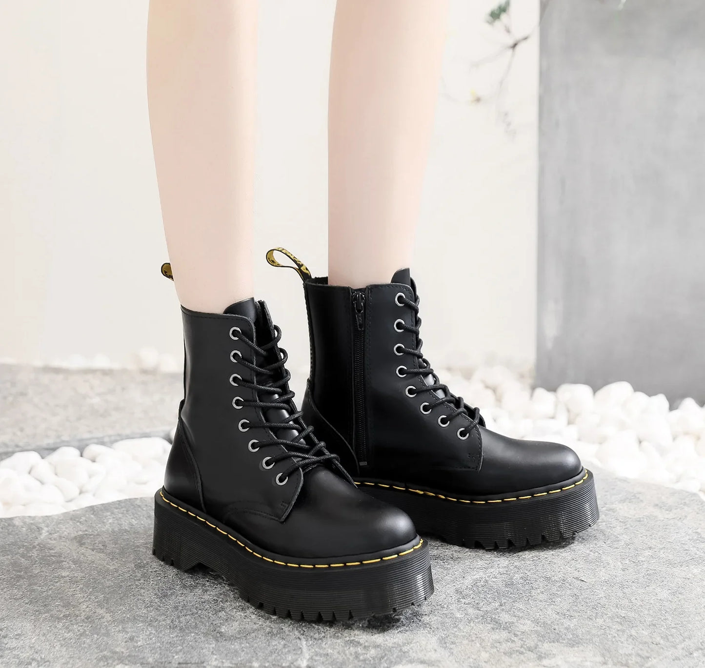 Original Women Platform Boots Leather Men Thick Sole Ankle Sexy Female Punk Motorcycle Shoes Combat Booties plus Size