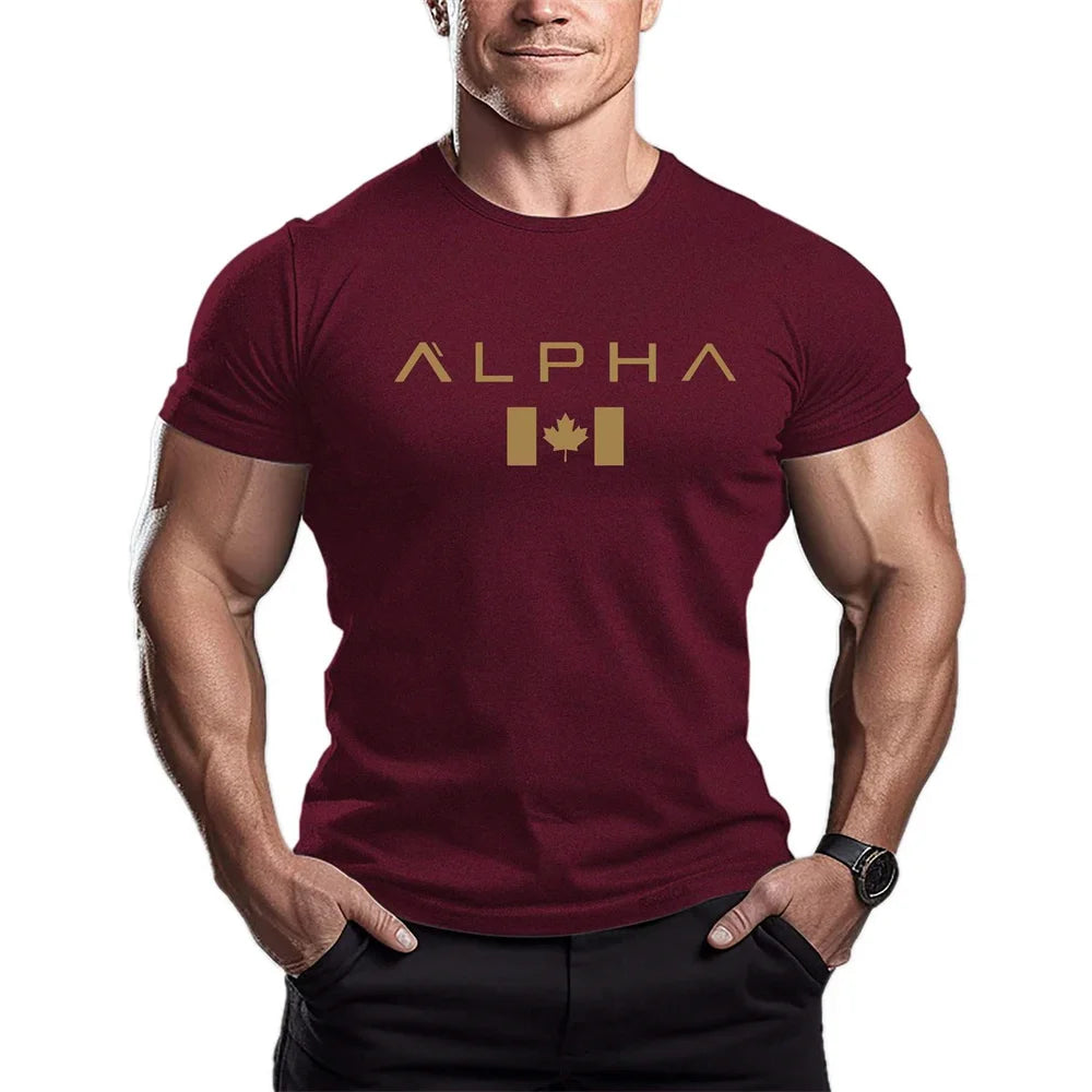 Men's Summer Maple leaves T-shirt Gym Man Letter Printing Short Sleeve Sports Fitness Quick Drying Casual Top Oversized Clothing