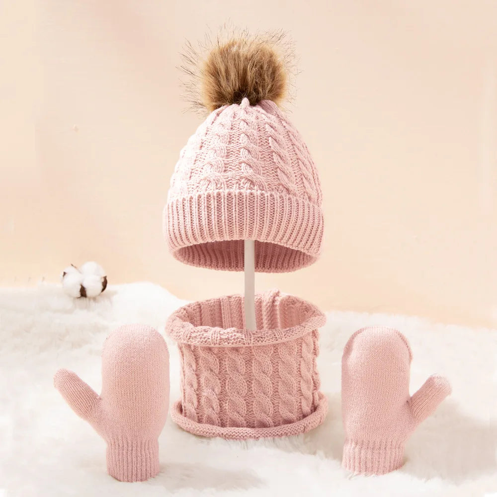 Baby Winter Hat And Scarf Gloves Set Kids Twist Knitted Beanie Cap Newborn Snood Scarf Hat Infant Toddler Bonnet Accessories