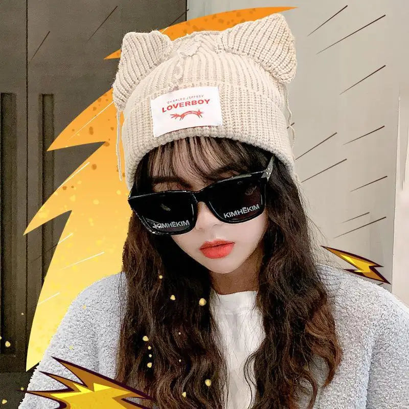 KPOP HyunJin Knitted Hat WAYV HENDERY INS Style Wool Cat Ear Hat Winter Warm Decorative Cap Couple Christmas Gifts