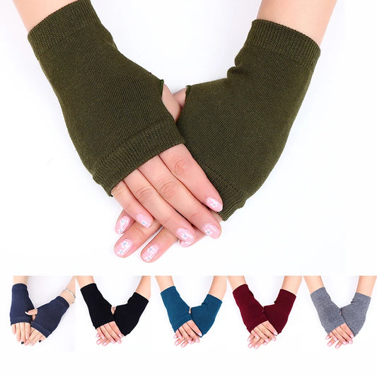 1 Pair Winter Half Finger Gloves Knitted Fingerless Mittens Warm Cuff With Thumb Hole Stretchy Short Hand Warmer For Men Women