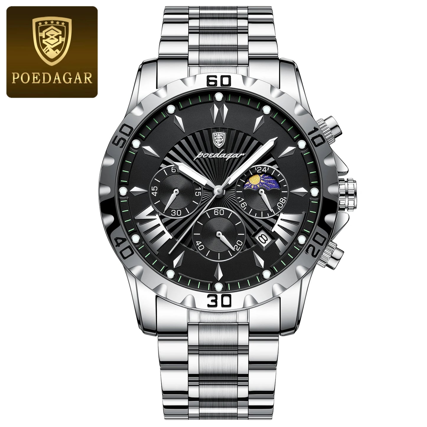 POEDAGAR Luxury Watch for Man Luminous Waterproof Chronograph Date Men Watch High Quality Stainless Steel Quartz Men's Watches