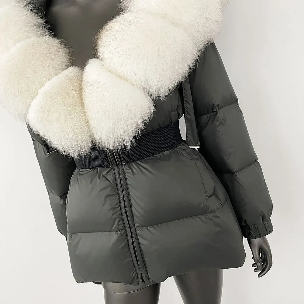 CXFS 2024 Winter Jacket Women Real Natural Fox Fur Collar Hooded Thick Warm 90% White Duck Down Coat Female Streetwear Casual