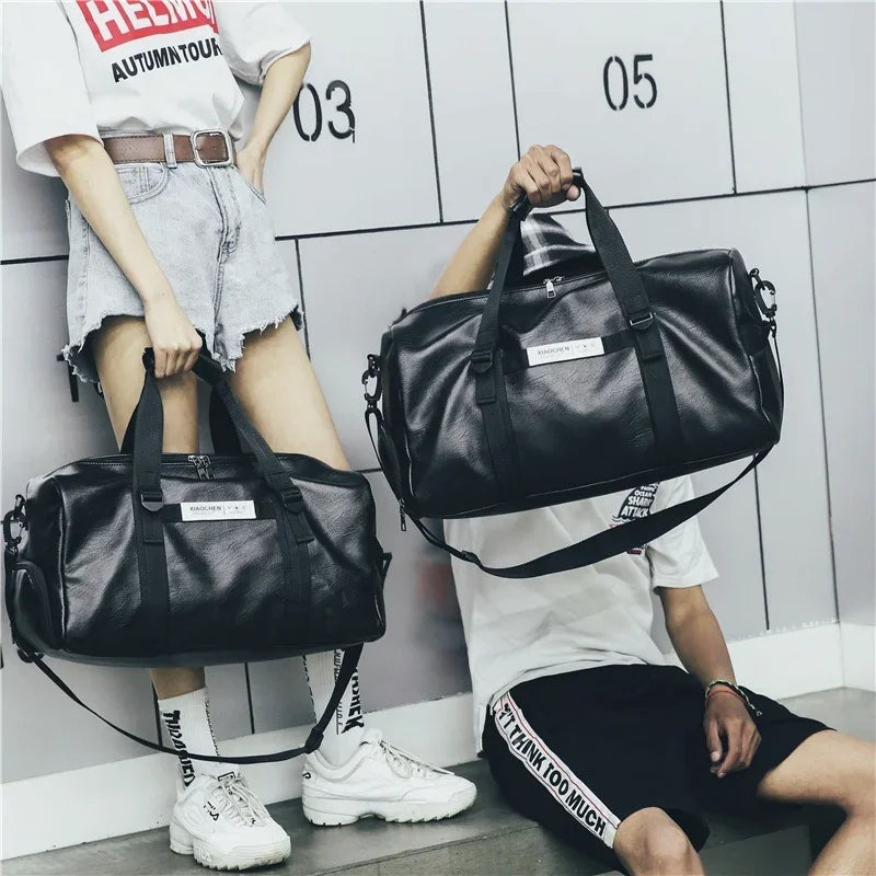 Gym Bag Leather Women Fitness Shoe Compartment Men Duffle Shoulder Bags Waterproof Travel Training Large Sport Handbag