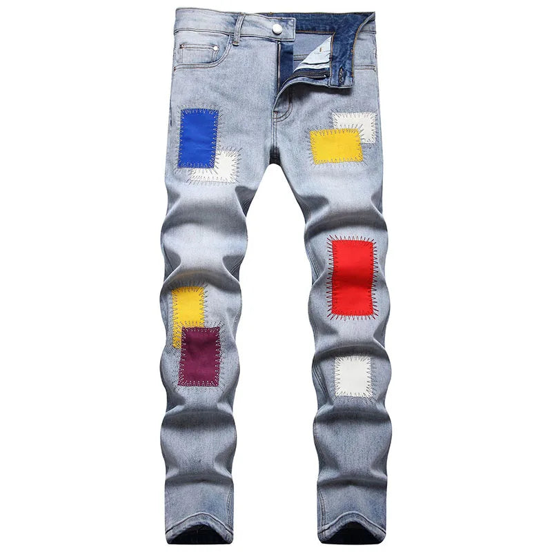 2021 European Style Men Black Jeans Spring Autumn Digital Printing Cotton Pants Men's Slim Fashion Stretch Casual Denim Trousers