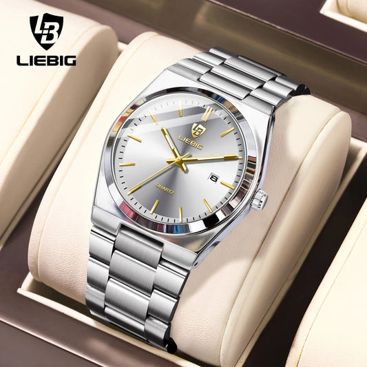 LIEBIG Male Luxury Quartz Watches Fashion Stainless Steel Watch For Men Women Simple Business Waterproof Wristwatch Reloj Hombre