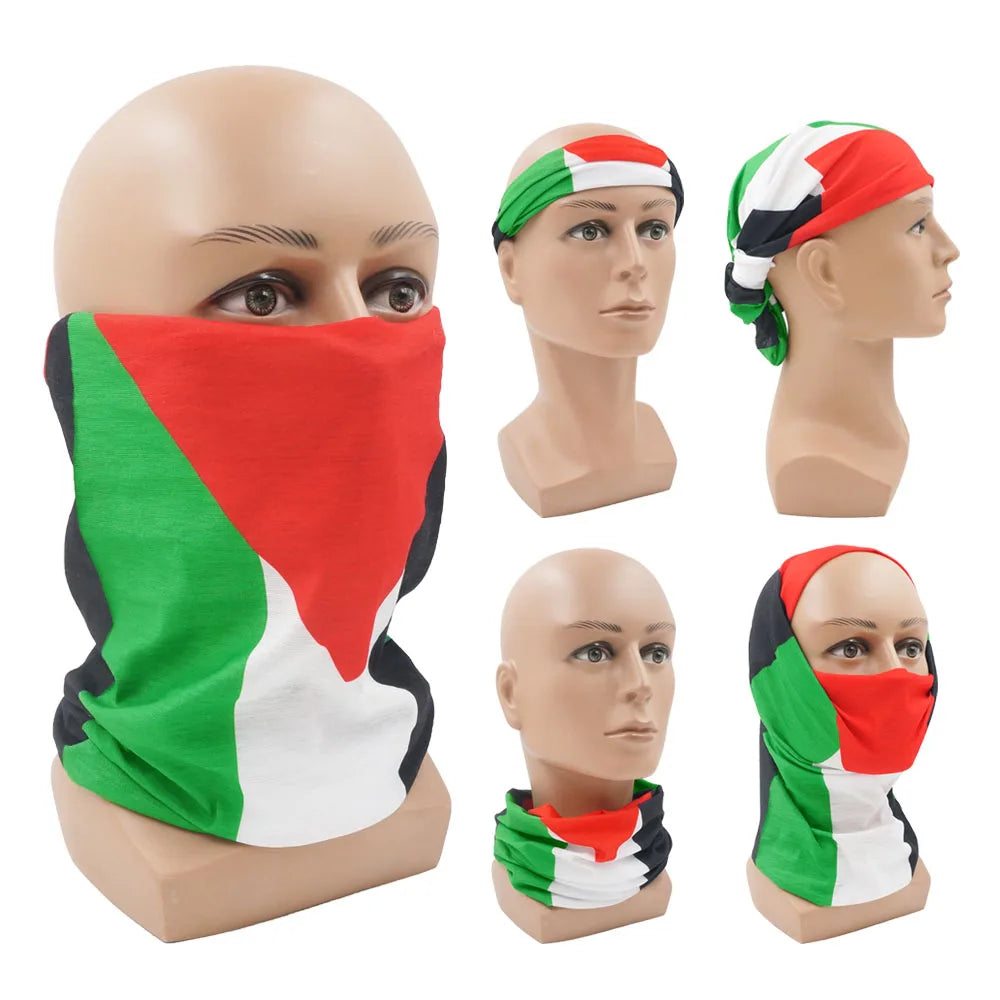 Bandana mit arabischem Buchstaben und palästinensischer Flagge und Karte, Halswärmer, Gamasche zum Radfahren, Wandern, Herren und Damen, Kopfbedeckung, Schal, Sturmhaube