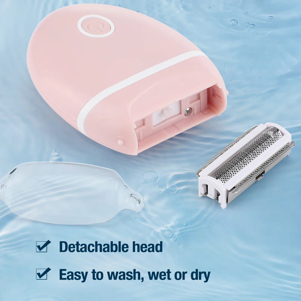 Portable Electric Hair Removal Epilator Women Cordless Wet/Dry Permanent Painless Face Body Hair Pink Trimmer Detachable Head