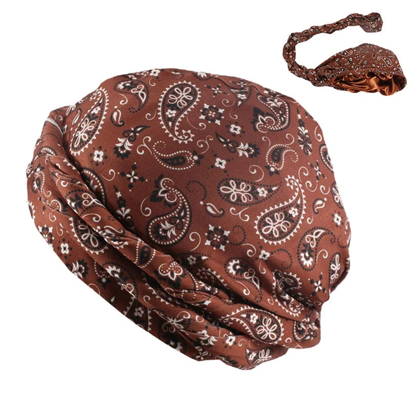 Bohe Style Paisley Print Turban Head Wrap for Men Satin Lining Stretchy Bandana Durag Men's Hip Hop Headband Biker Headscarf