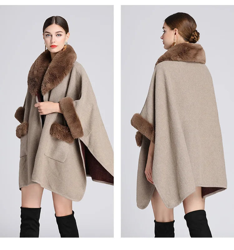 Autumn/winter New Style European American Fashion Loose Fit Woolen Jacket Cardigan Women's Imitation Rabbit Fur Collar E2018