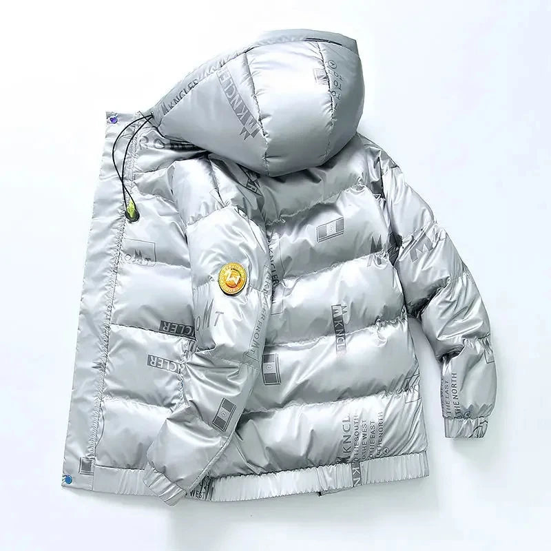 New Winter Men Hooded Shiny Down Jackets Casual Down Coats High Quality Male White Duck Down Outdoor Windproof Warm Jackets 4XL