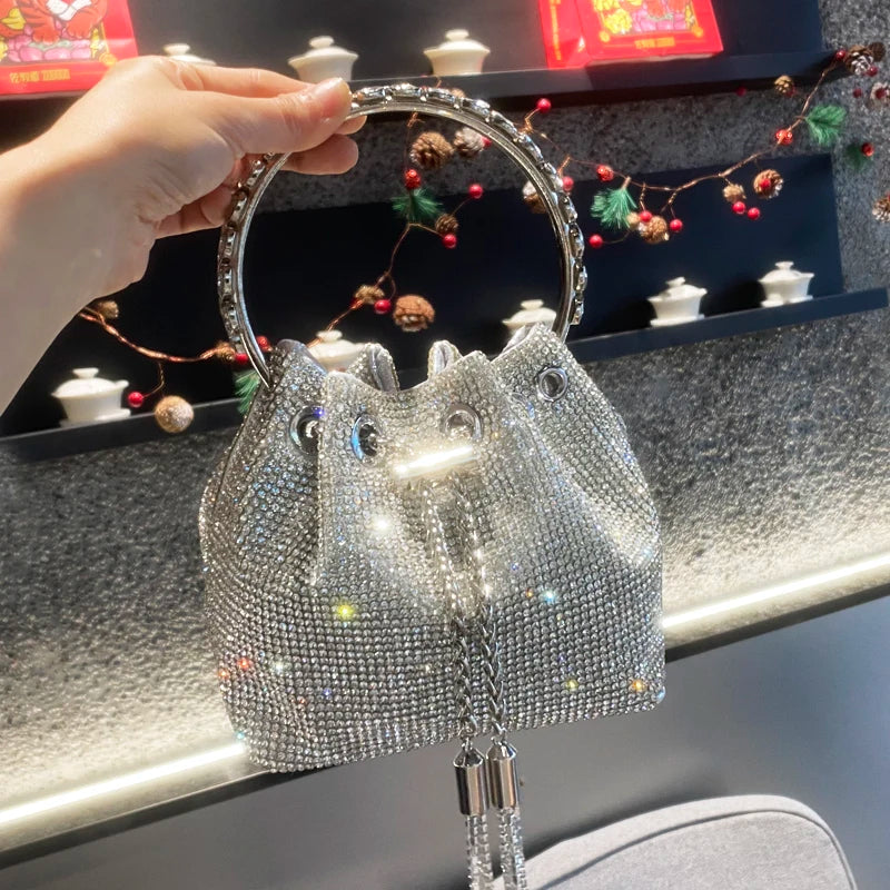 purses and handbags bags for women luxury Designer bucket clutch purse evening banquet bag Crystal rhinestone shoulder bag