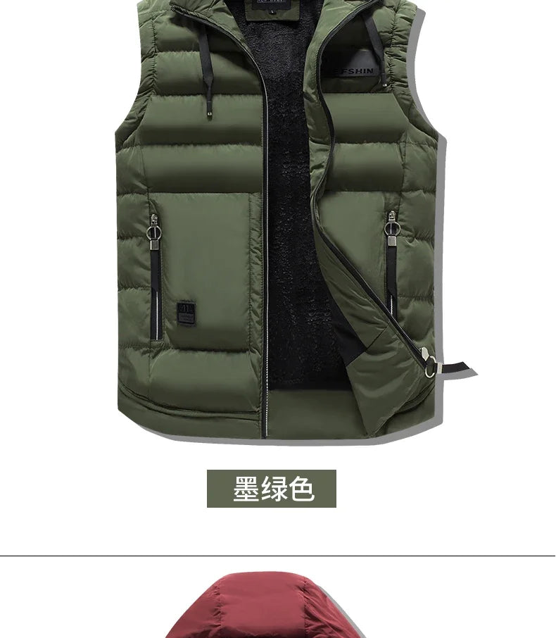 Mens Outdoors Vests 2024 Cotton-Padded Men's Winter Vest Warm Hooded Waistcoat Casual high quality hot sale Male Coats Vests