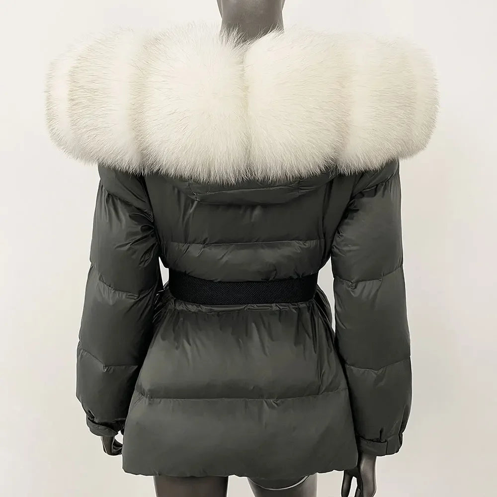 CXFS 2024 Winter Jacket Women Real Natural Fox Fur Collar Hooded Thick Warm 90% White Duck Down Coat Female Streetwear Casual