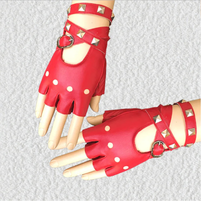 Unisex Nightclub Singer Performance Glove Men Women Half Finger Rivet Punk Party Leather Sport Hip Hop Street Dance Glove I102