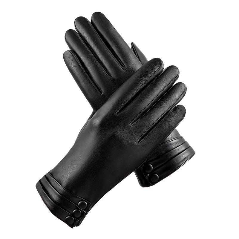 Gloves Women's Winter Outdoor Fashion Comfortable Warm Glove Plush Touch Screen Driving PU Leather Gloves