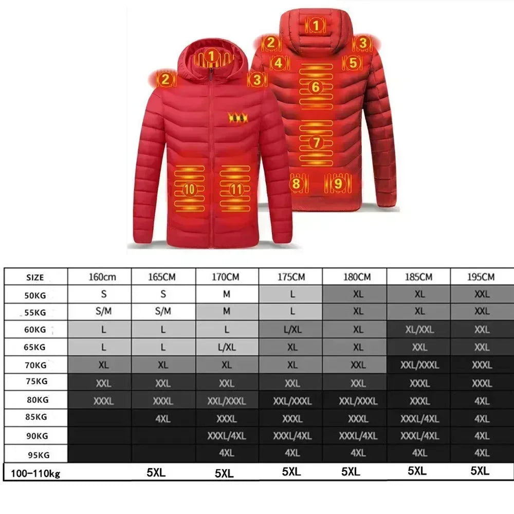 2023 NWE Men Winter Warm USB Heating Jackets Smart Thermostat Pure Color Hooded Heated Clothing Waterproof  Warm Jackets