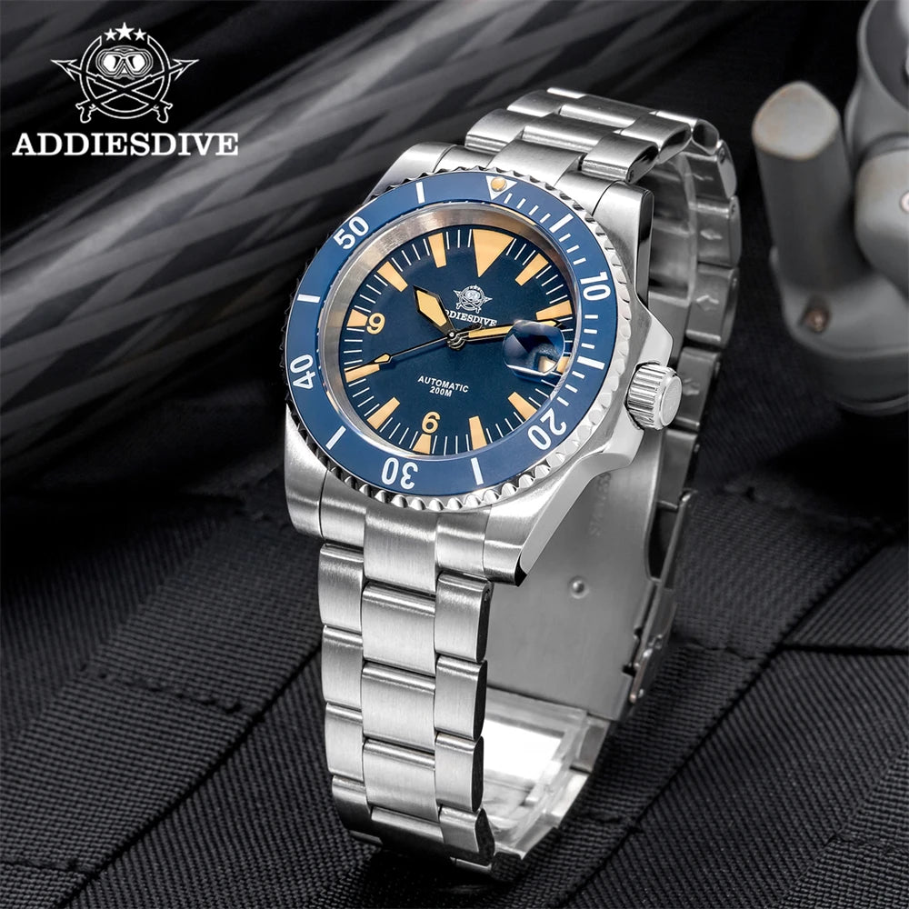 ADDIESDIVE Watch Man Diver NH35 Automatic Mechanical Wristwatch Luminous Ceramic Bezel Sapphire 20Bar Diving New Watch AD2064