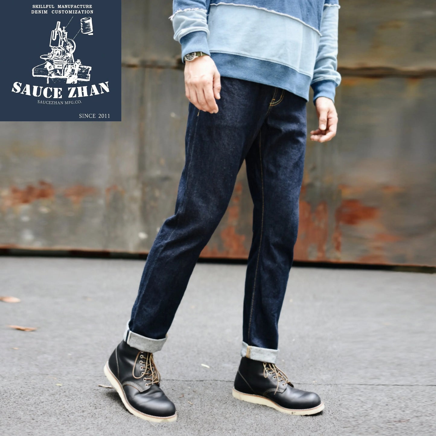 Saucezhan 314XX Mens Jeans Sanforized  Selvedge Denim Jeans for man Indigo and Black Jeans Zipper Fly Slim Fit