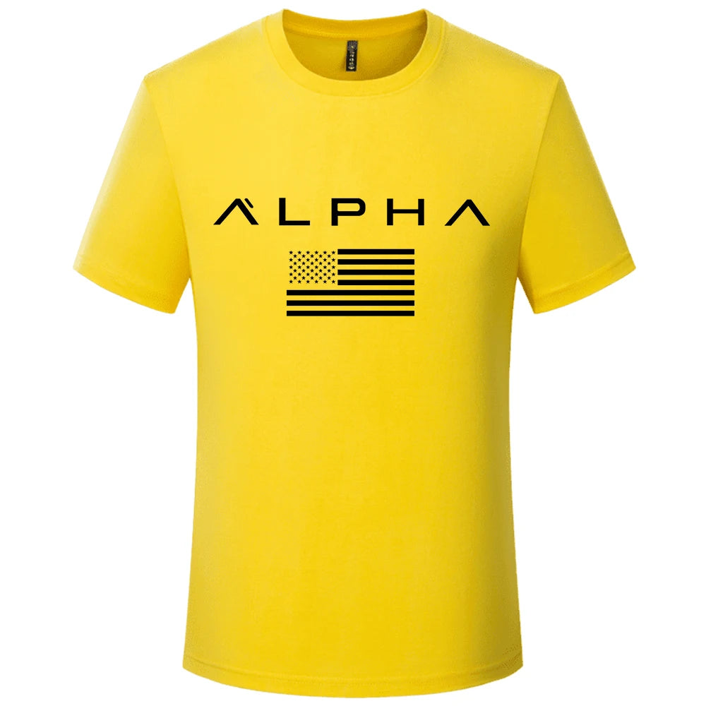 2023 USA  ALPHA New Type of Soft Round Neck Casual Short-Sleeved T-shirt Men Hot Drill Base Shirt Men's Jacket