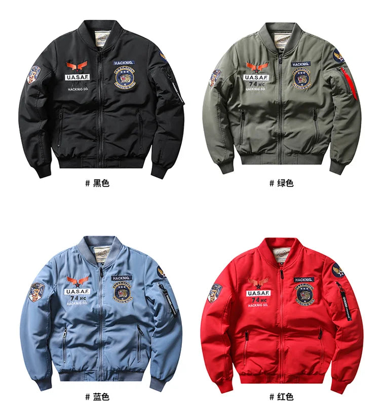 Bomberjacke Ma-1 Air Force Pilot Casual Neuankömmling Militärstil Herren Dicker Fleece Samtmantel Winter Männlich Grün Blau Khaki