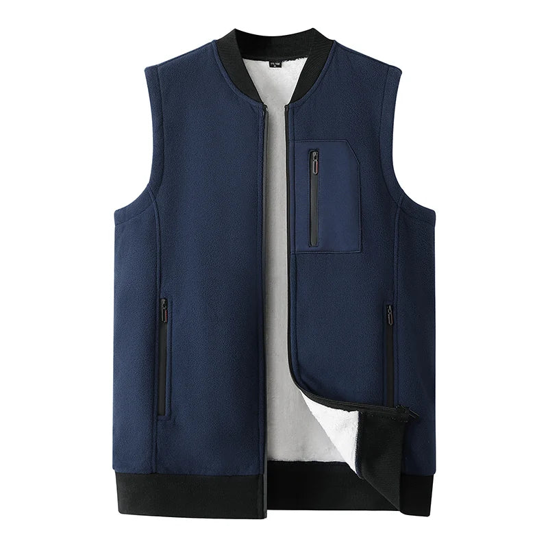 Plus Size 8XL Autumn New Men Polar Fleece Vest Warm Fleece Windproof Sleeveless Vest Multi-Pocket Casual Full Zip Vest Coat Male