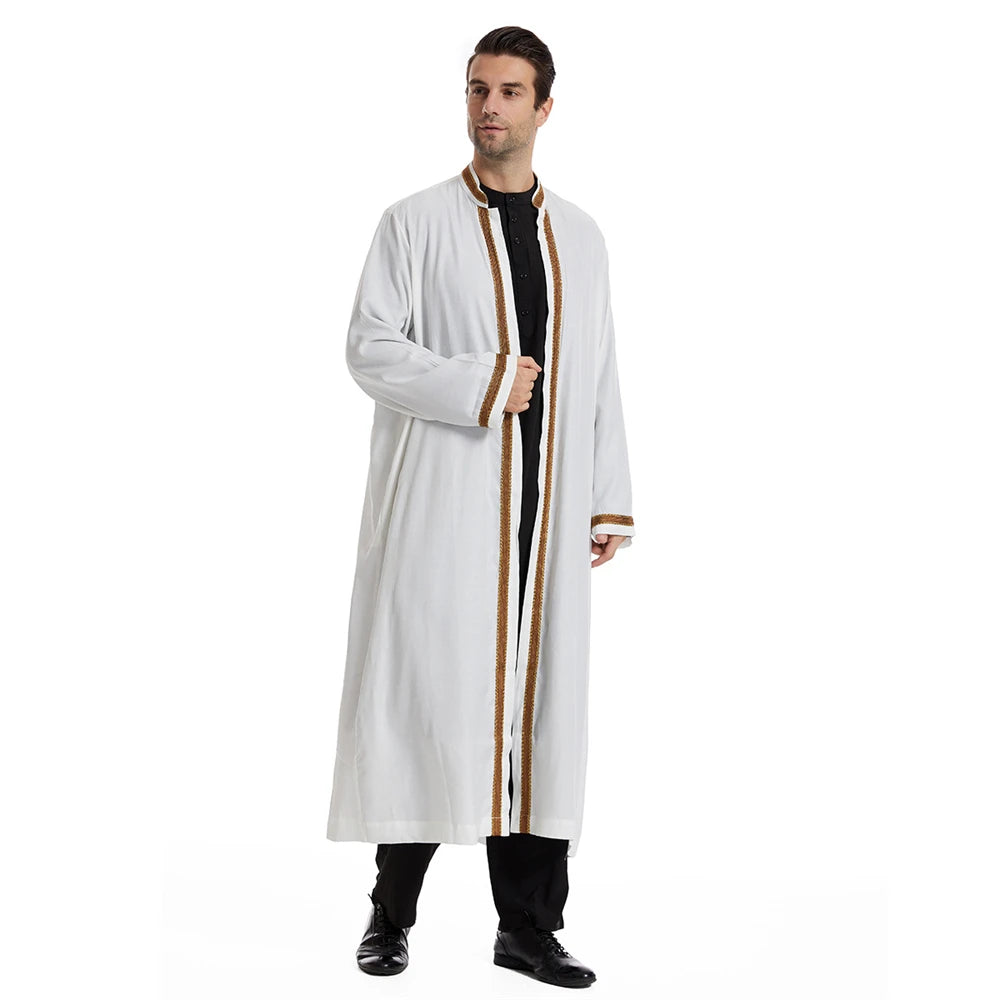 Men Open Abaya Muslim Saudi Jubba Thobe Islamic Clothing Ramadan Kimono Long Sleeve Robe Caftan Dubai Stand Collar Arabic Dress