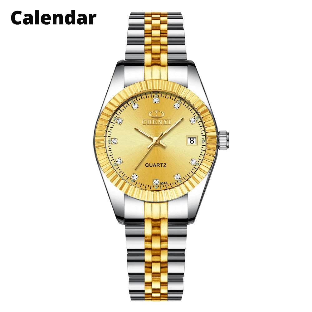 CHENXI Brand Top Luxury Ladies Gold Watch Women Golden Clock Female Women Dress Rhinestone Quartz Waterproof Watches Feminine