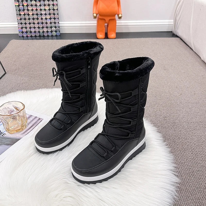 Winter Round Toe Flat Bottom Cross Strap Fashionable Women's Shoes Plus Velvet To Keep Warm New Snow Boots Chaussure Femme