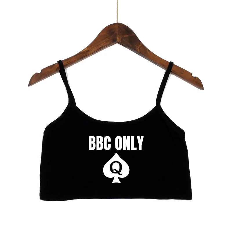 BBC ONLY Spades Crop Top for Women Sexy Letters Streetwear Girls Casual Clothes Elastic Camis Sleeveless Short Tank Top Bar