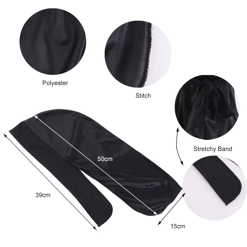 Men's Silky Durags Bandanas Turban Hat stretchy Wigs Satin Doo Rag Durag Unisex Pirate Hat Men Hip Hop Headband Biker Headwrap