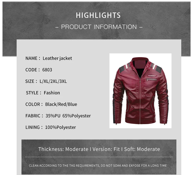 2023 Men Autumn Jacket Bomber Biker Zipper Motorcycle Faux Fur Coat Male Fleece Pilot Vintage Black Red Brown PU Leather Jacket