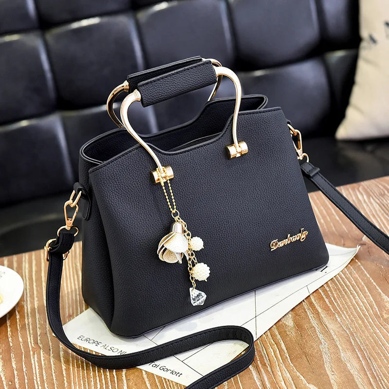 Luxury Handle Bags For Women PU Leather Pendant Crossbody Bag Large Capacity Messenger Handbag Middle-aged Mommy Bags Tote Purse