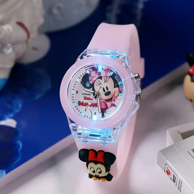 3D Mickey Children Watches Girls Color Light Source Silicone Minnie Kids Watch Ladies Quartz Clock Gifts Relogio Feminino