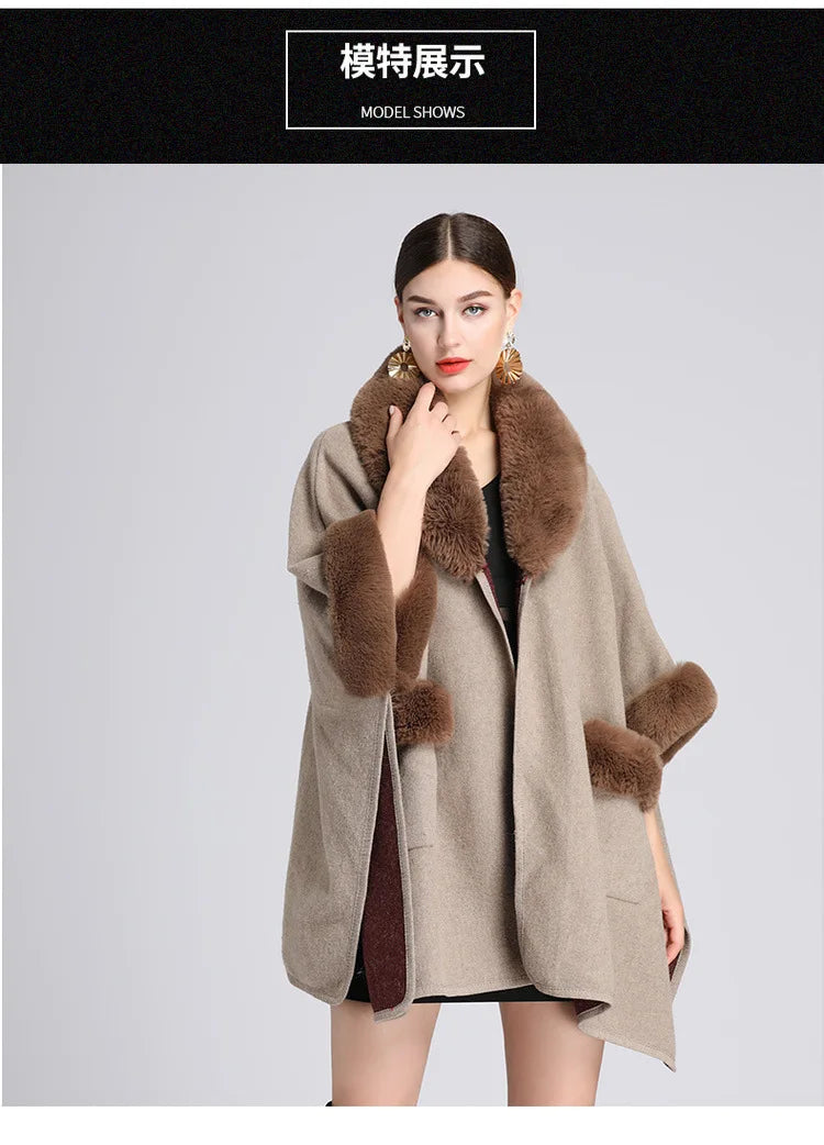 Autumn/winter New Style European American Fashion Loose Fit Woolen Jacket Cardigan Women's Imitation Rabbit Fur Collar E2018